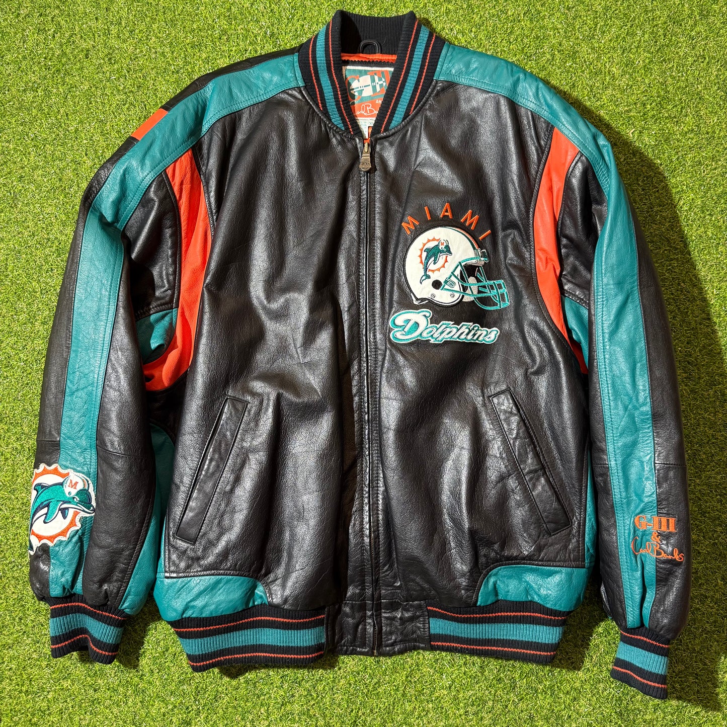 GIII & Carl Banks Miami Dolphins Leather Jacket Size XL