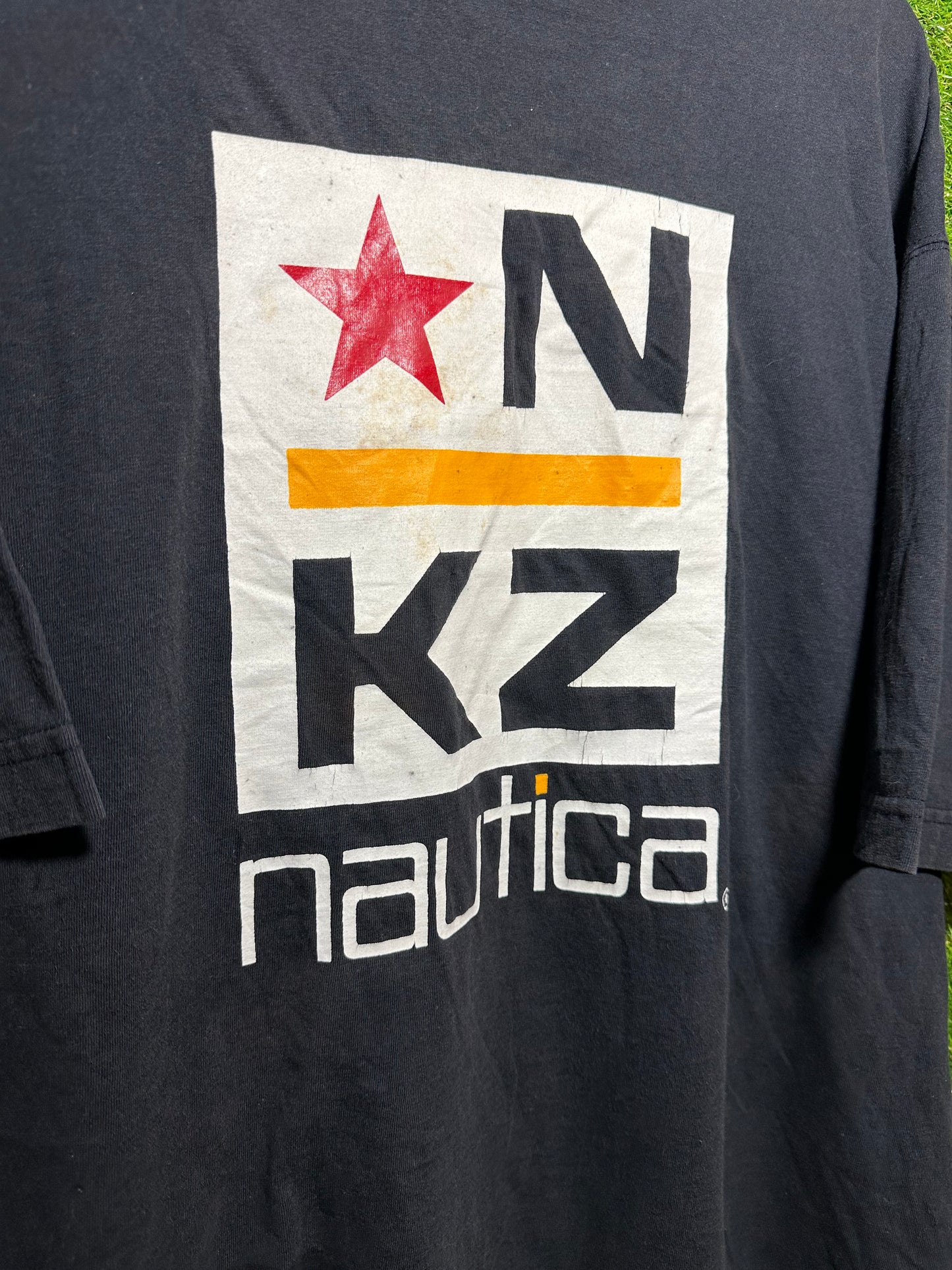 Vintage Sz M Nautica Big Print Navy Tee