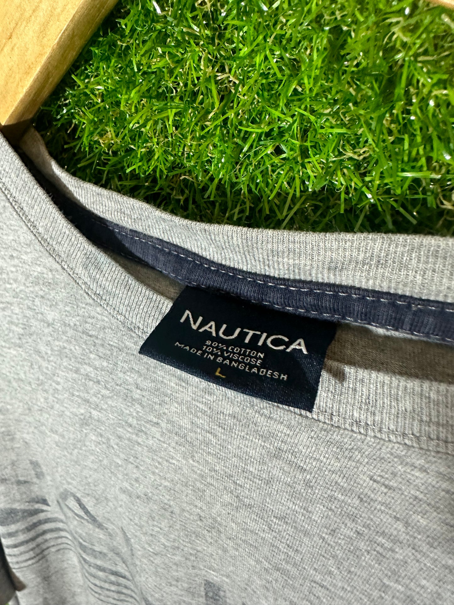 Vintage Sz L Nautica Grey Spellout Tee