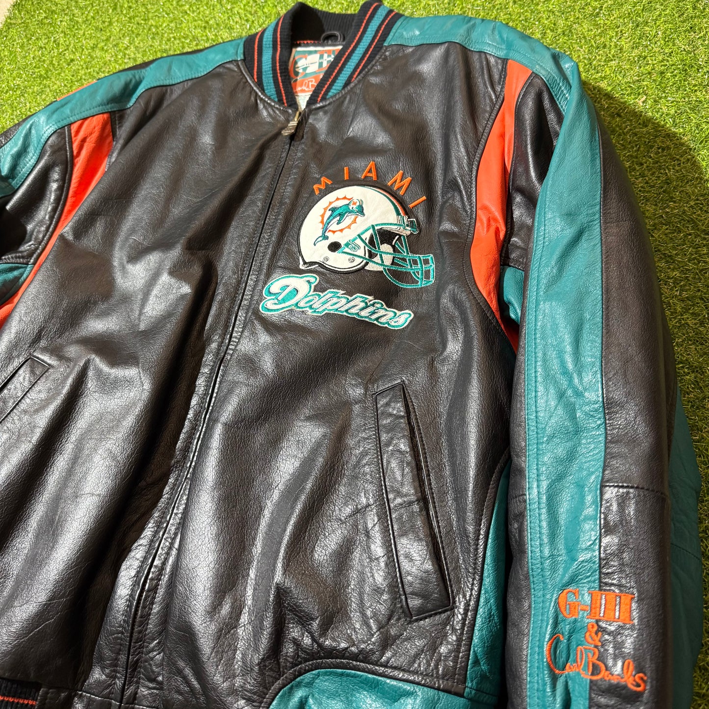 GIII & Carl Banks Miami Dolphins Leather Jacket Size XL