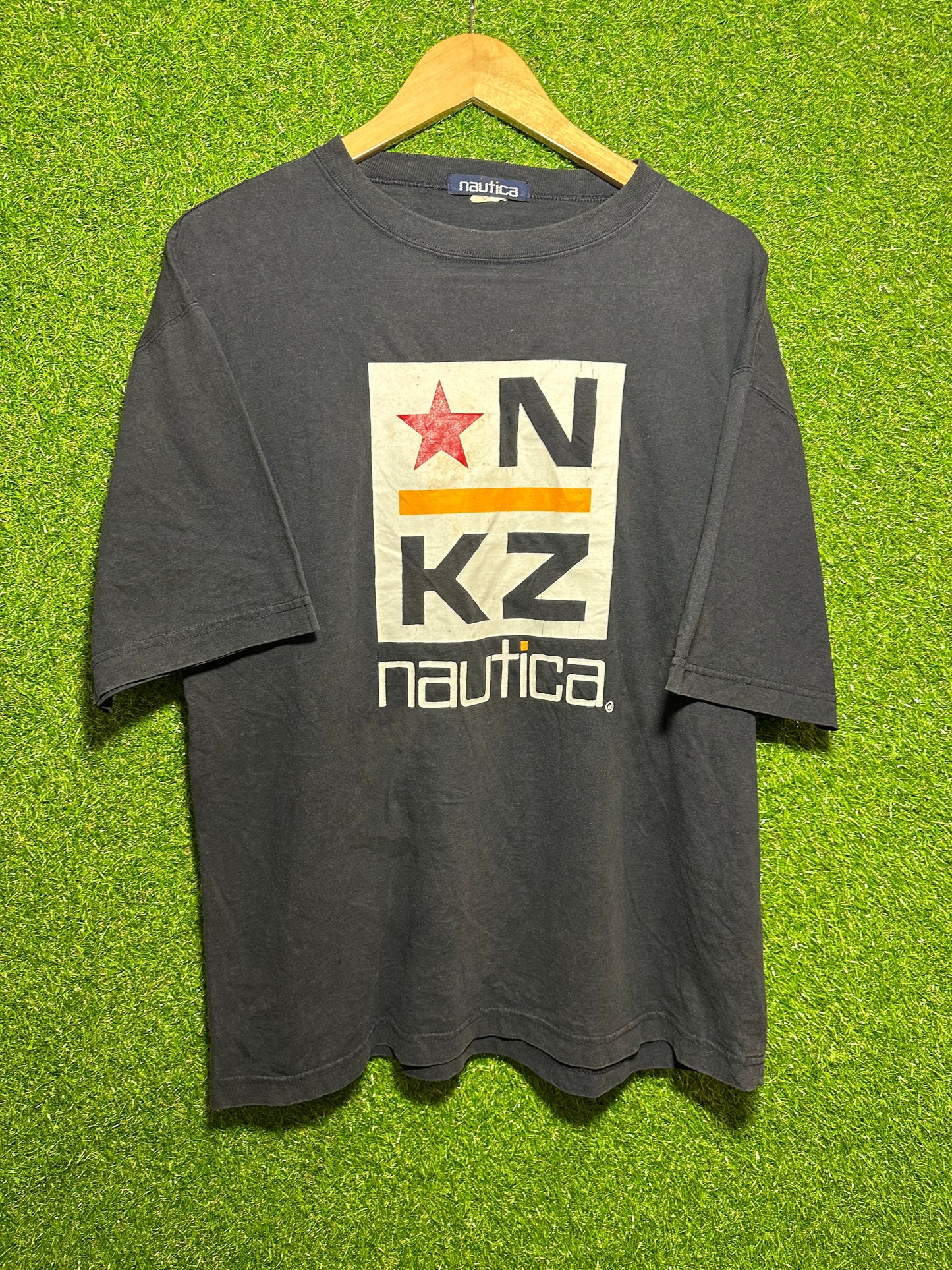 Vintage Sz M Nautica Big Print Navy Tee