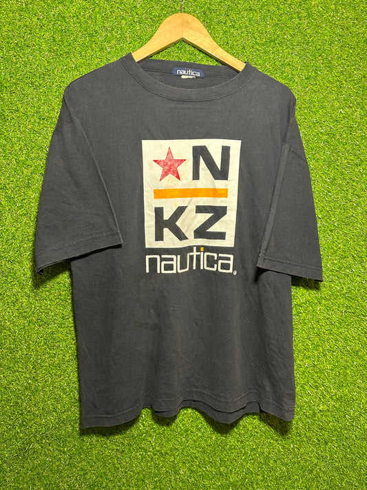 Vintage Sz M Nautica Big Print Navy Tee