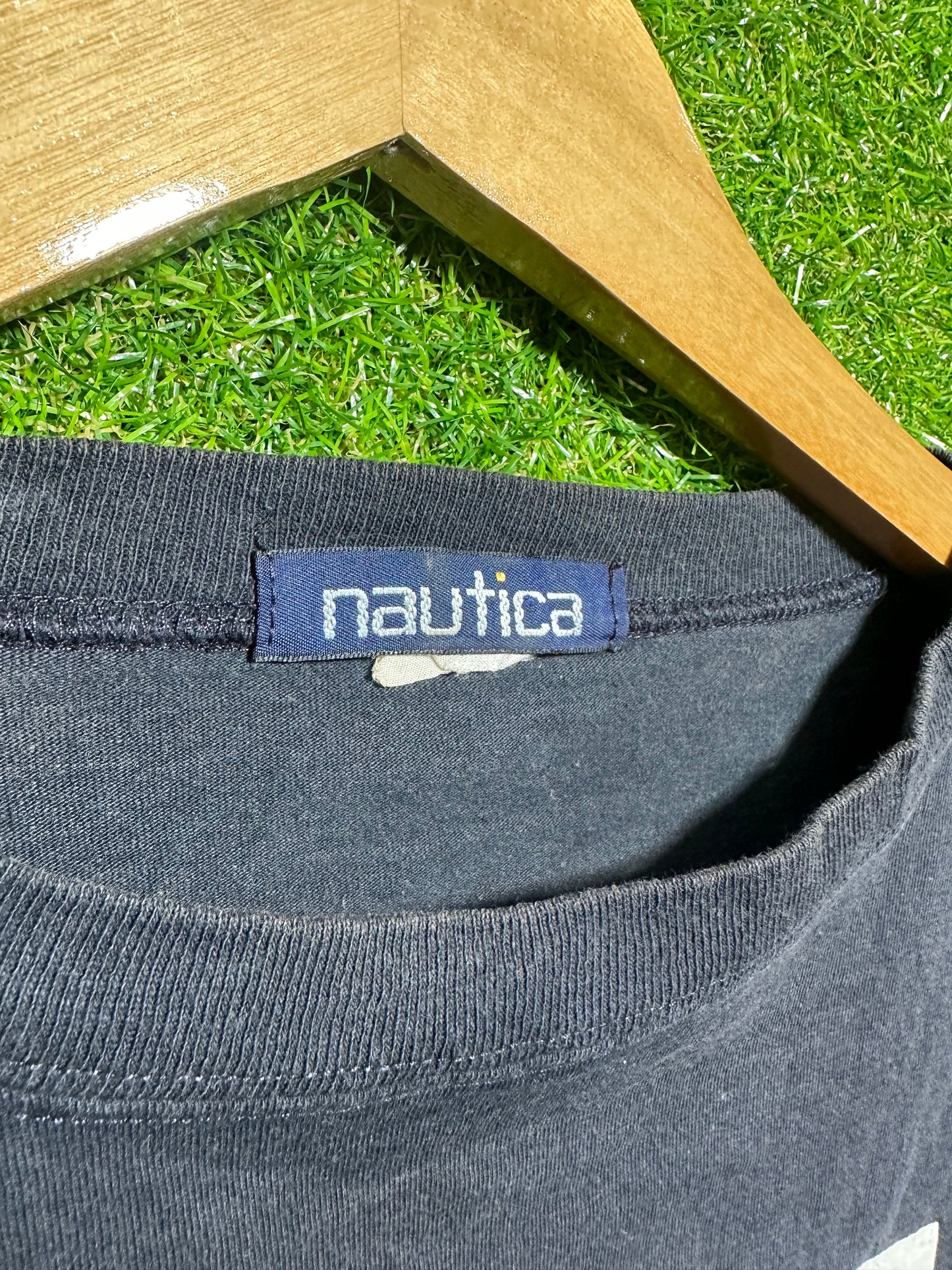 Vintage Sz M Nautica Big Print Navy Tee