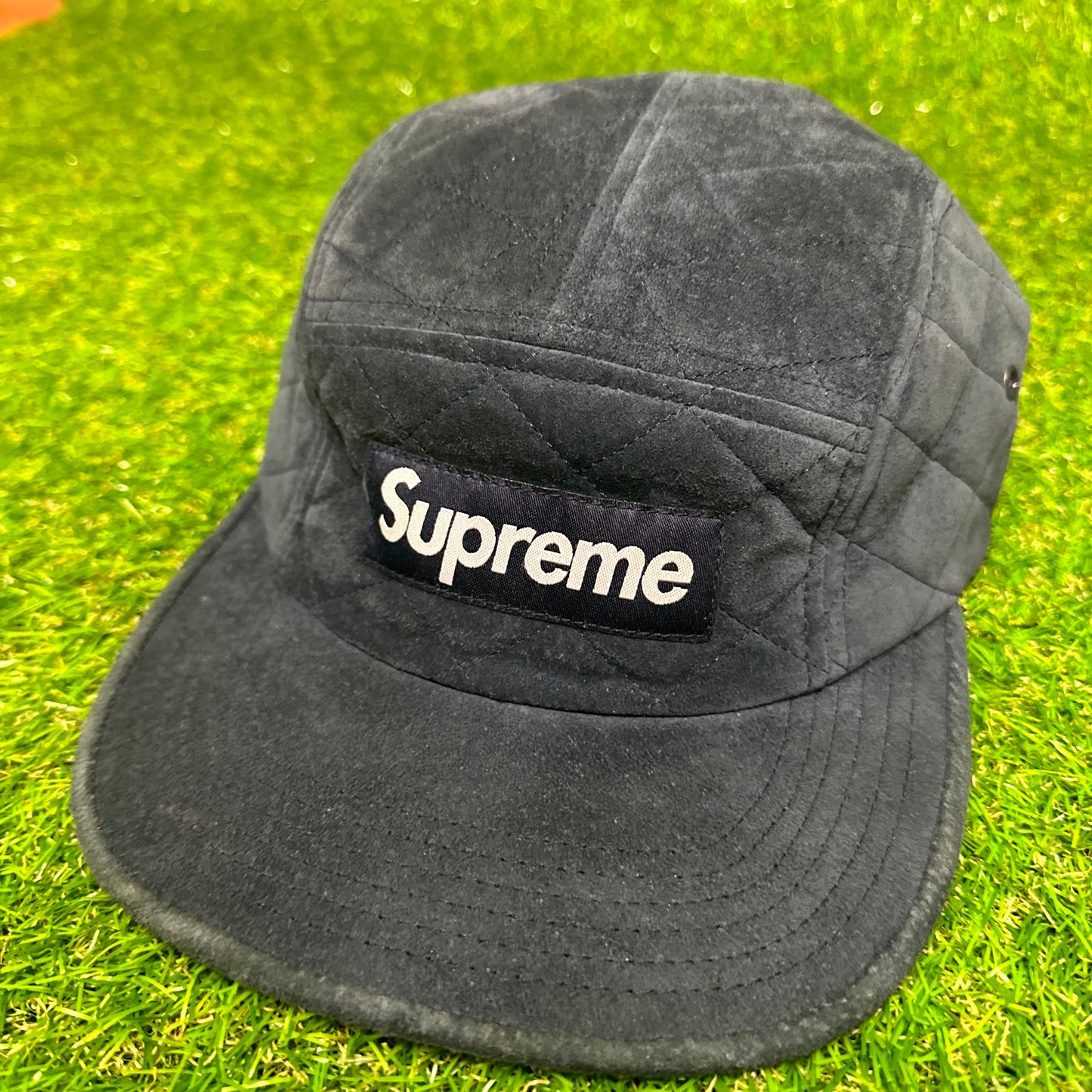 Supreme Quilted Navy Camp Cap