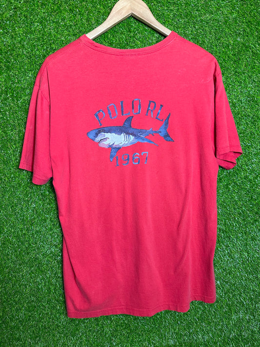 Vintage Sz M Ralph Lauren Polo Sport Red Shark Tee