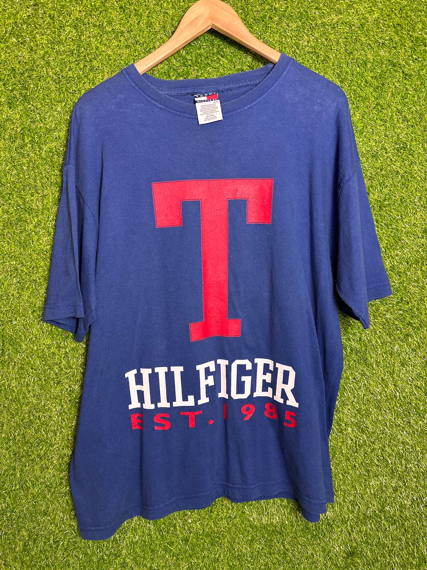 Vintage Sz M Tommy Hilfiger Spellout Blue Tee