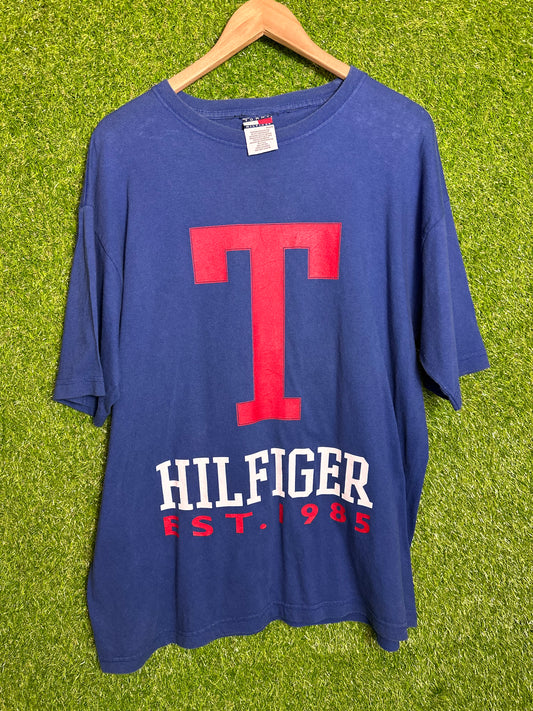 Vintage Sz M Tommy Hilfiger Spellout Blue Tee