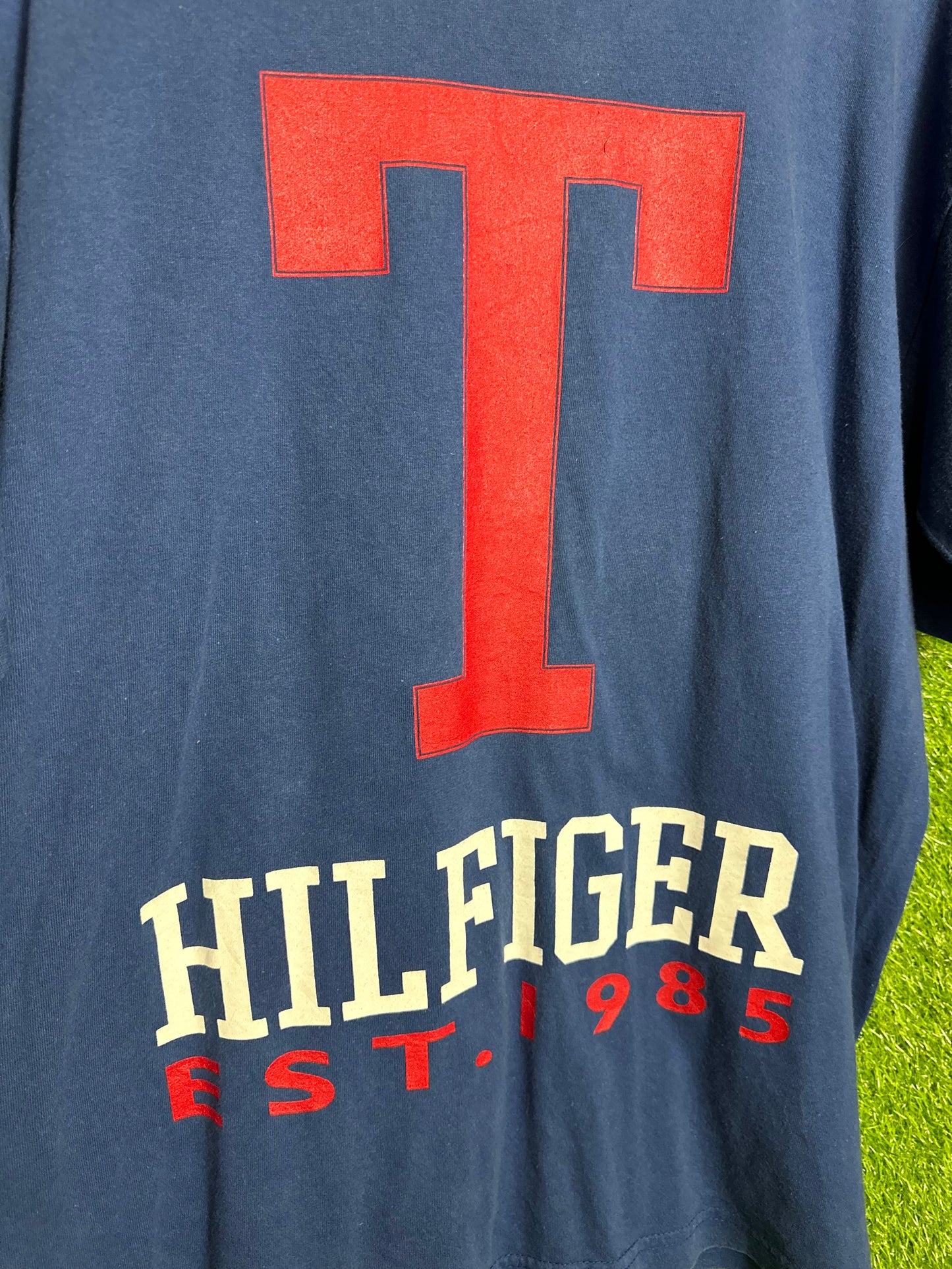 Vintage Sz M Tommy Hilfiger Spellout Blue Tee