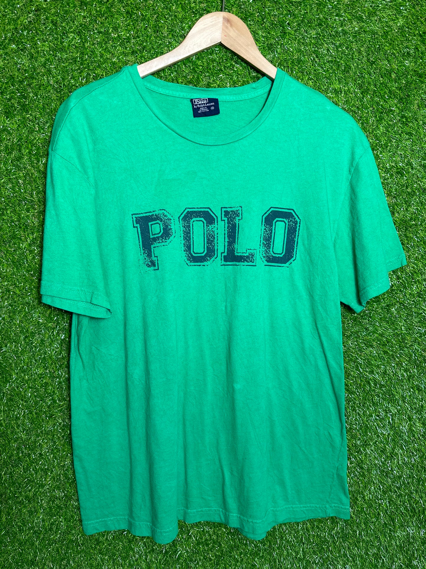 Vintage Sz M Ralph Lauren Polo Green Spellout Tee