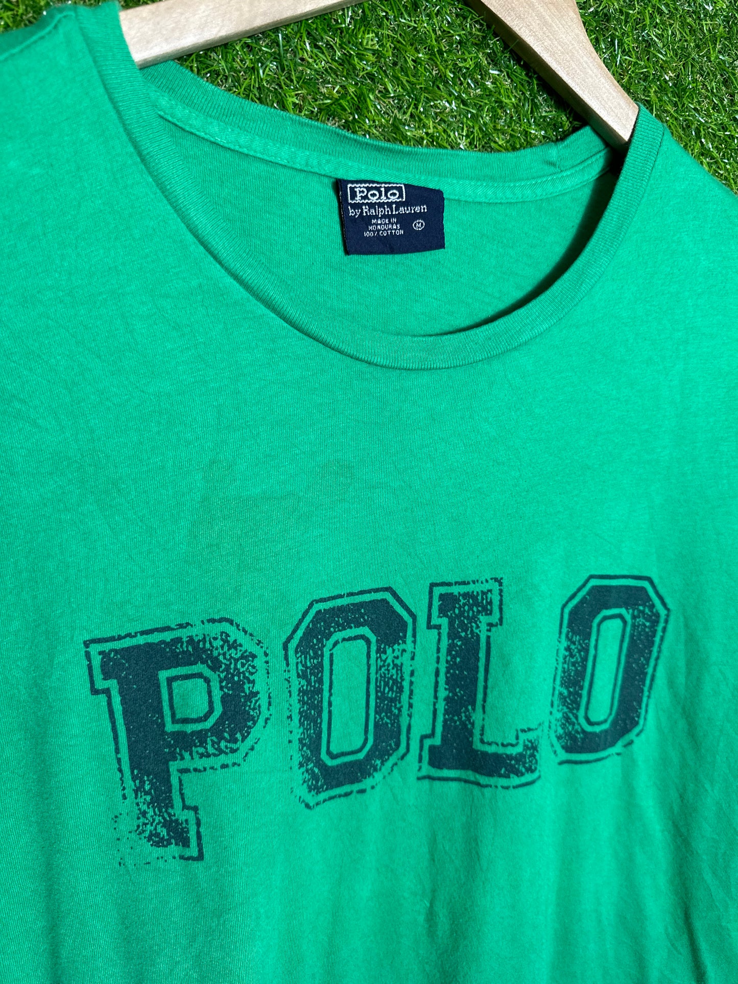 Vintage Sz M Ralph Lauren Polo Green Spellout Tee