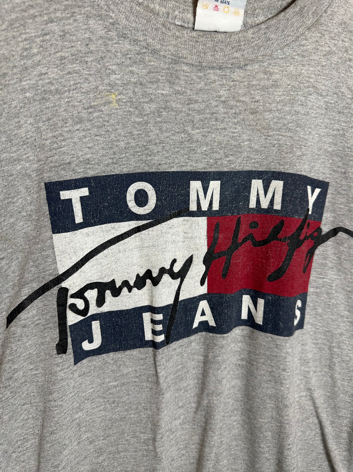 Vintage Sz M Tommy Hilfiger Jeans Grey Big Logo Tee