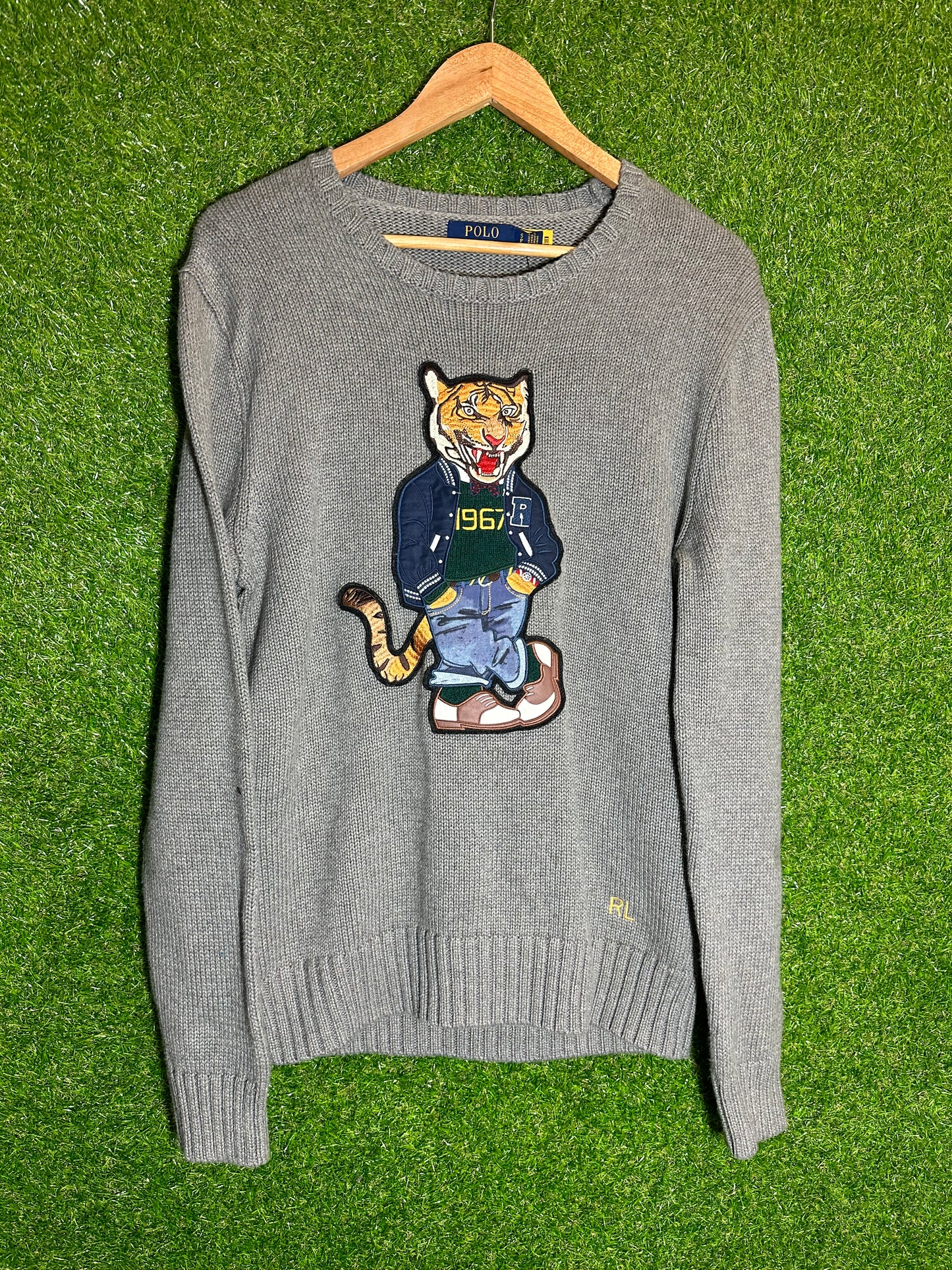 DS Sz S Ralph Lauren Tiger Grey Knit Crewneck