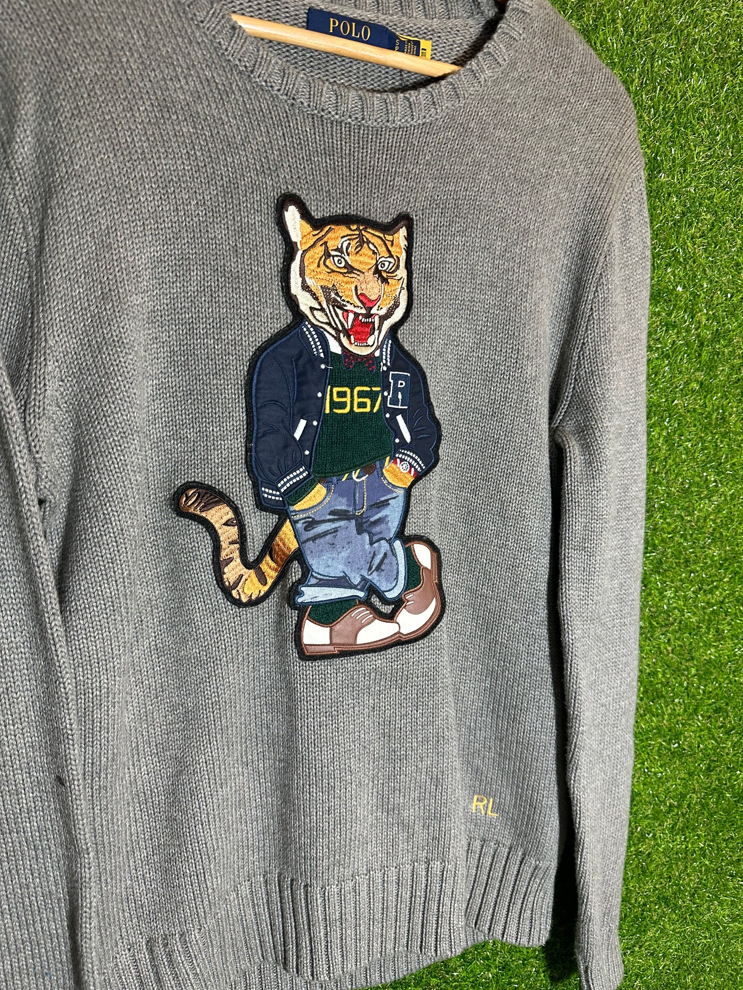 DS Sz S Ralph Lauren Tiger Grey Knit Crewneck