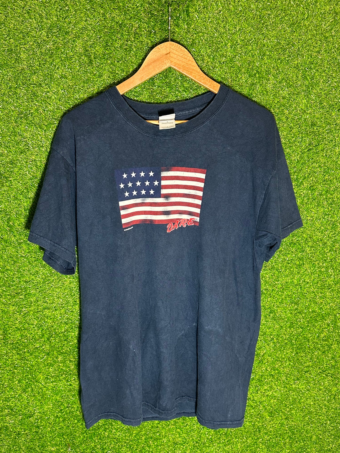 Vintage Sz L D.A.R.E. USA Flag Navy Tee