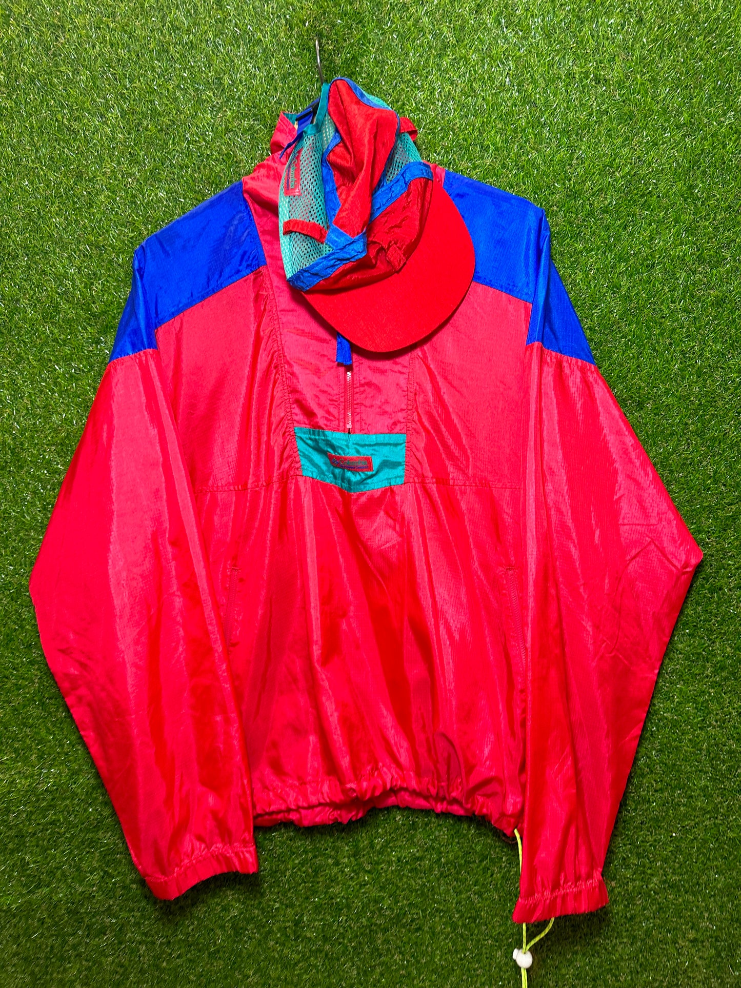 Vintage Sz M Colombia Red Anorak Jacket and Cap