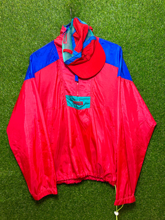 Vintage Sz M Colombia Red Anorak Jacket and Cap